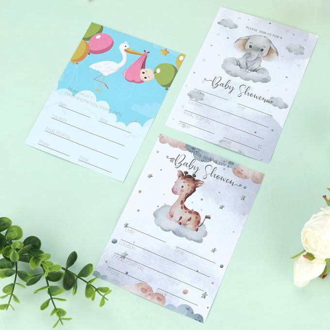 Dimensioni personalizzate Cartoni animati Rivelare il genere Cartoline e buste di festa Inviti al baby shower 3