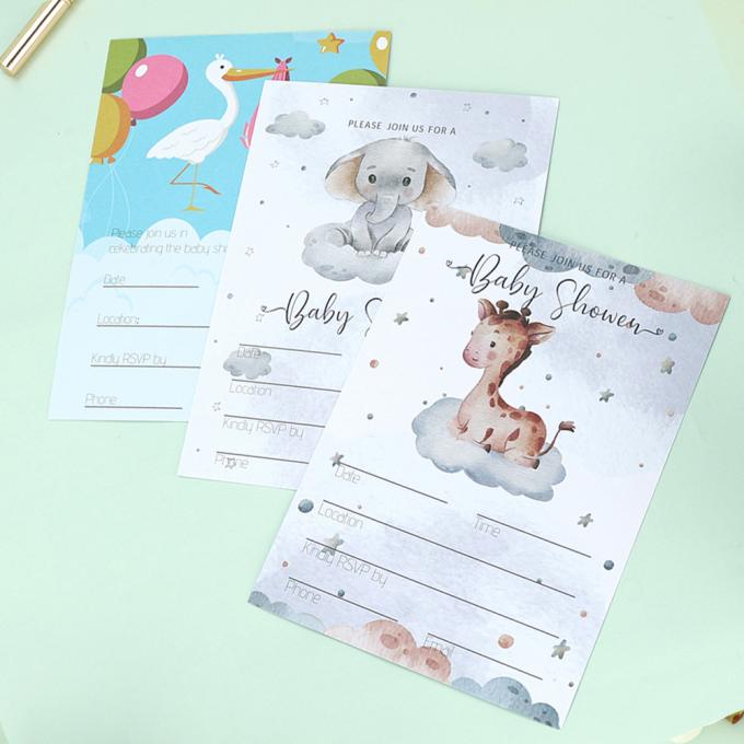 Dimensioni personalizzate Cartoni animati Rivelare il genere Cartoline e buste di festa Inviti al baby shower 4