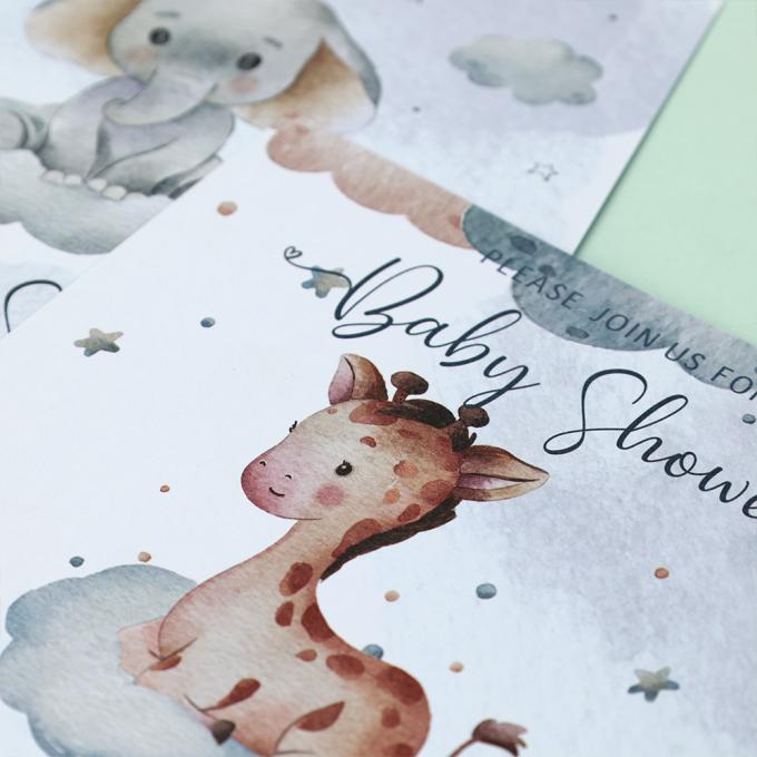 Dimensioni personalizzate Cartoni animati Rivelare il genere Cartoline e buste di festa Inviti al baby shower 5