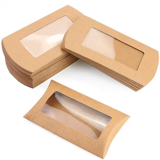 Confezione con scatole per cuscini per biscotti a finestra chiara con design personalizzato e carta kraft resistente 0